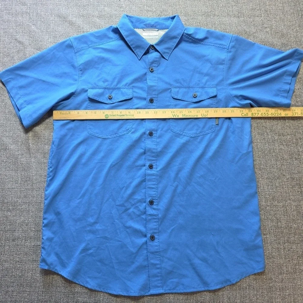 Columbia Omni Wick Men's Fishing Shirt Large Blue Short Sleeve Vented Pockets
